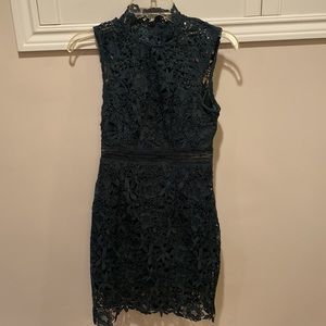 Bardot Women Lace Dress 4 Green Sleeveless Mock Neck Bodycon